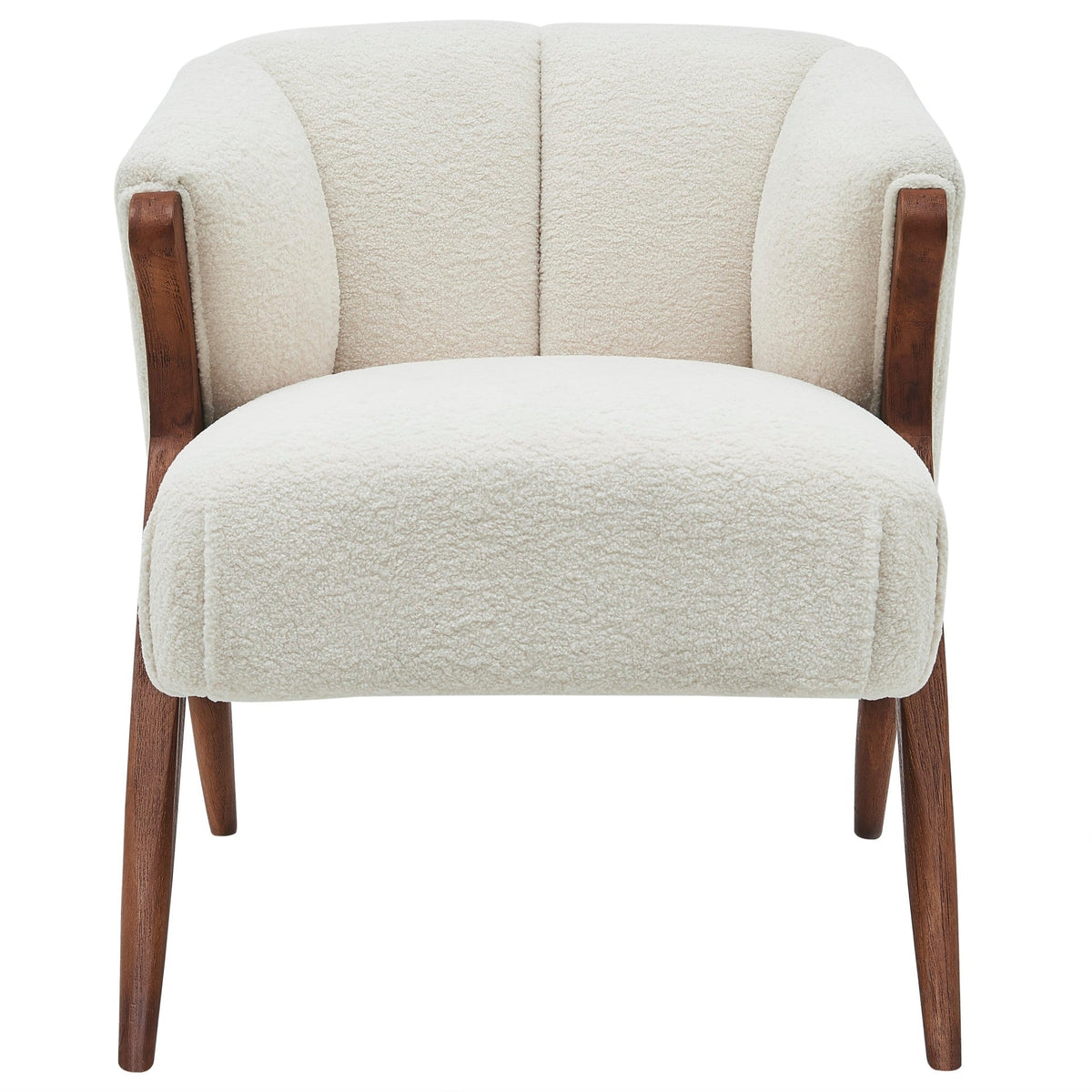 Modern Cream Bouclé Accent Chair with Solid Wood Frame