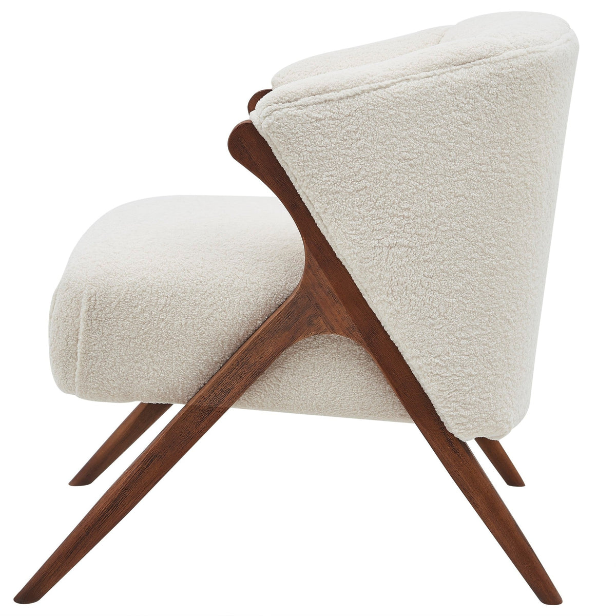 Modern Cream Bouclé Accent Chair with Solid Wood Frame