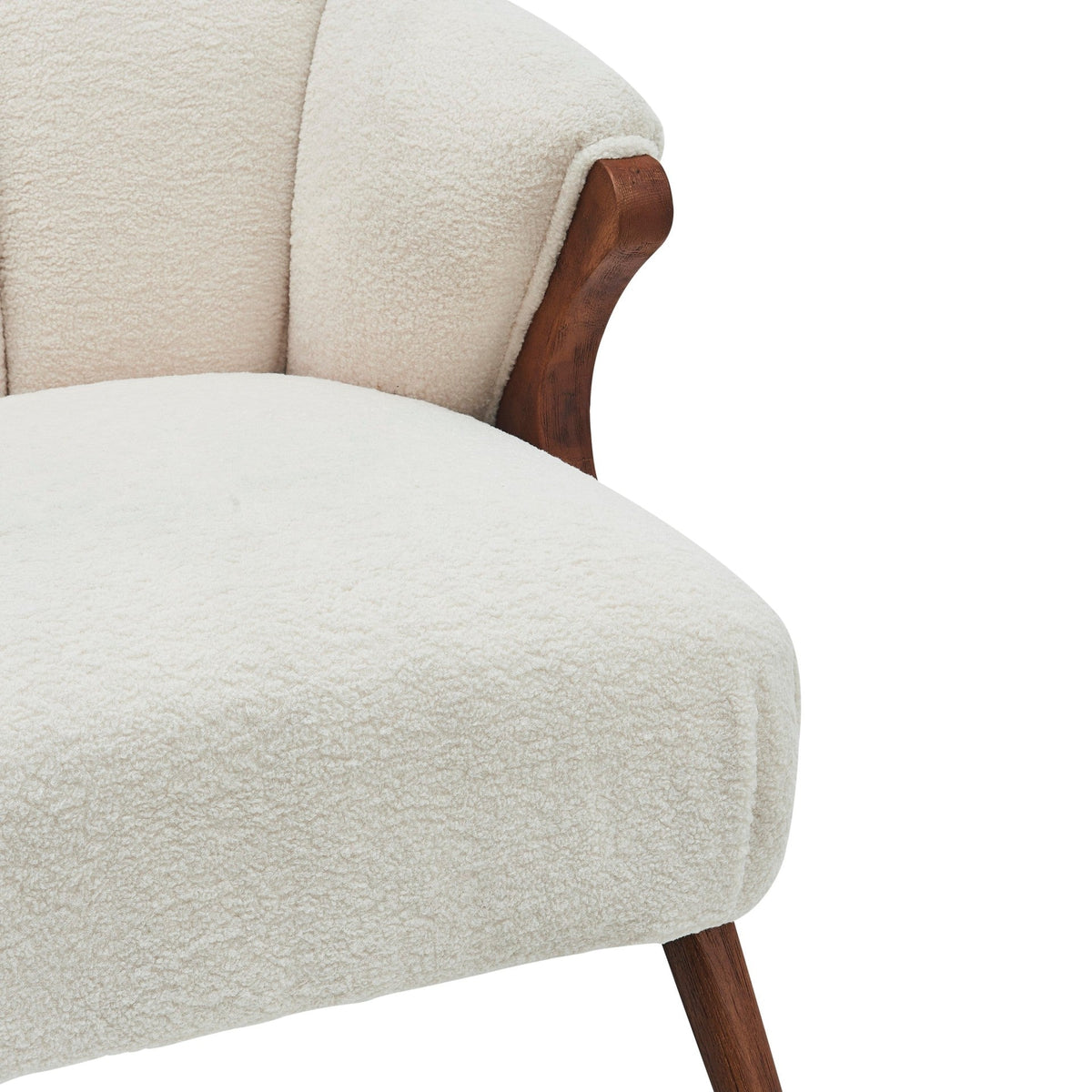 Modern Cream Bouclé Accent Chair with Solid Wood Frame