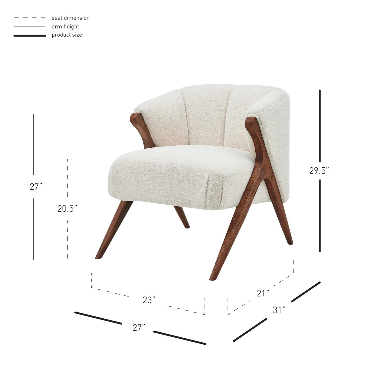 Modern Cream Bouclé Accent Chair with Solid Wood Frame