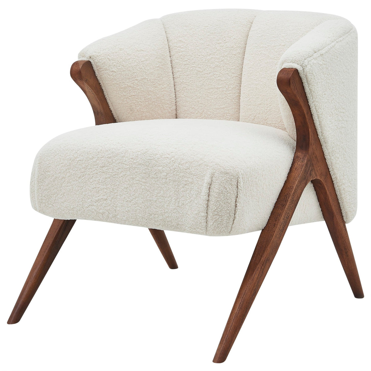 Modern Cream Bouclé Accent Chair with Solid Wood Frame