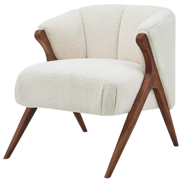 Modern Cream Bouclé Accent Chair with Solid Wood Frame