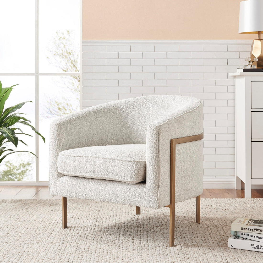 Modern Bouclé Upholstered Accent Chair with Gold Metal Frame