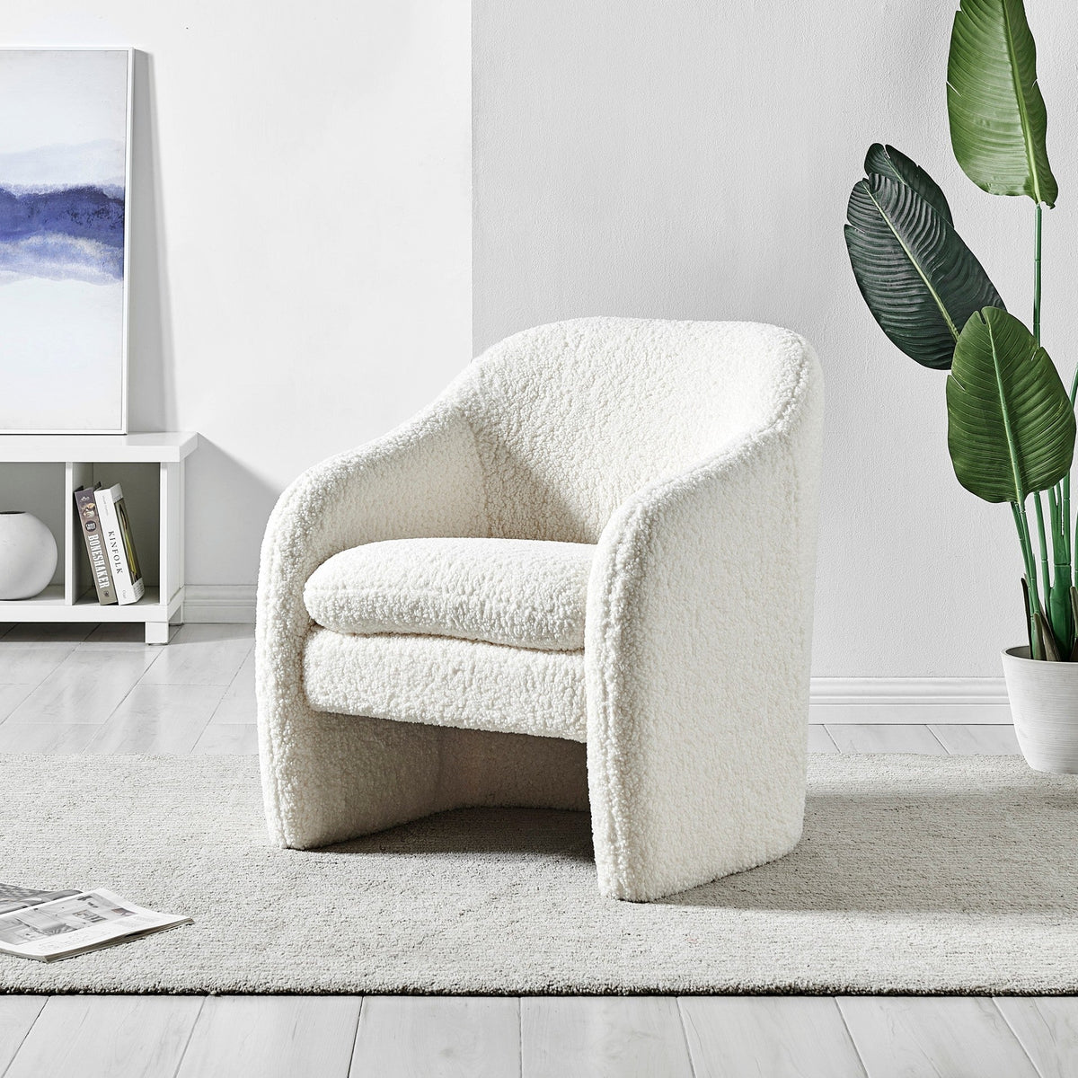Bouclé Upholstered Accent Armchair – Modern Cream Lounge Chair