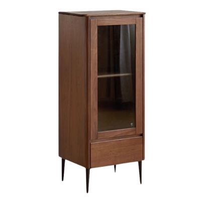 Modern Walnut Glass Display Storage Cabinet