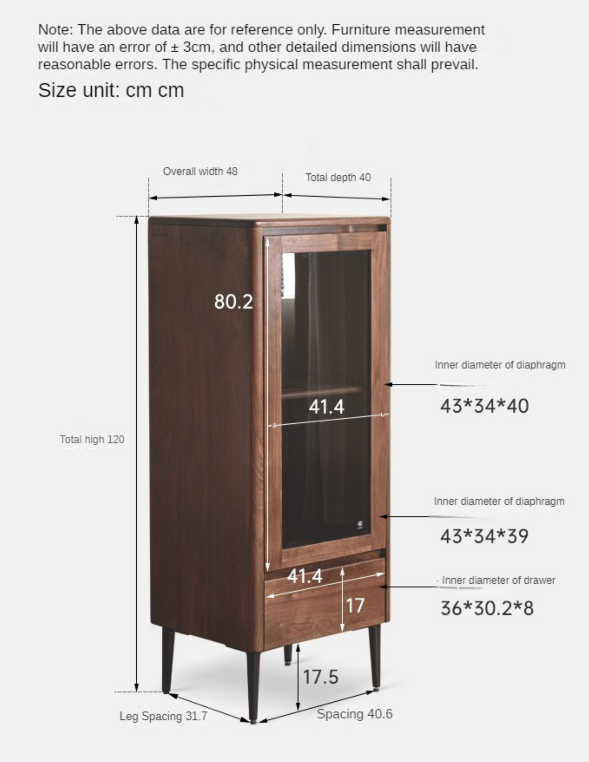 Modern Walnut Glass Display Storage Cabinet