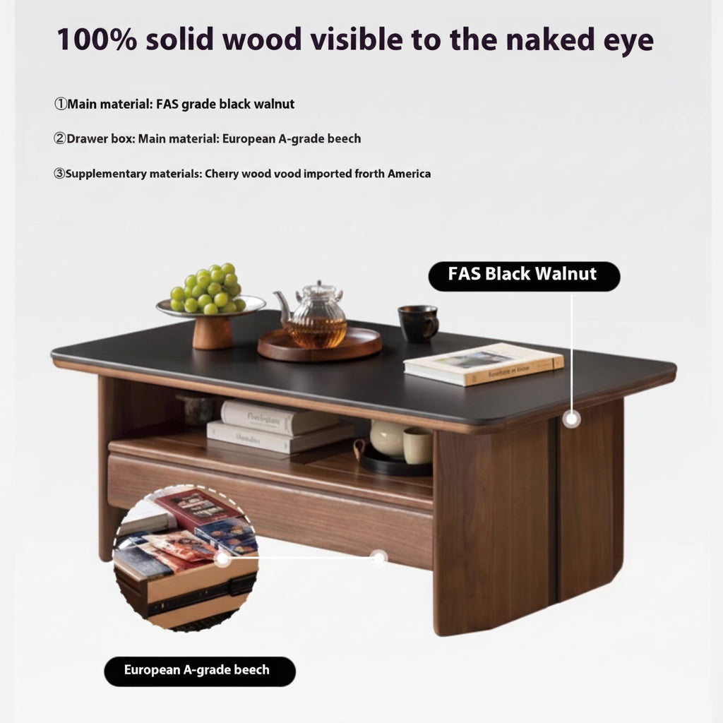 Solid Walnut Coffee Table with Drawer