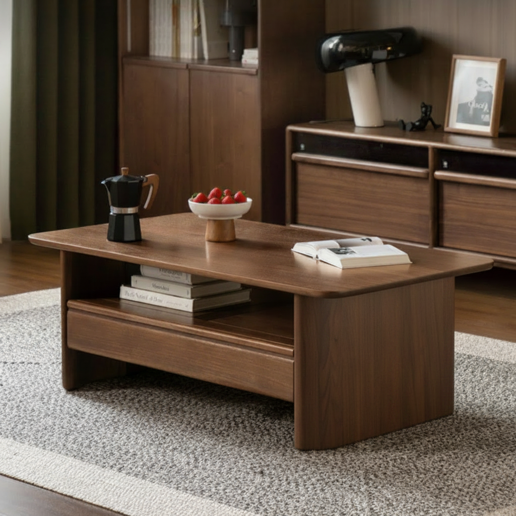 Solid Walnut Coffee Table with Drawer