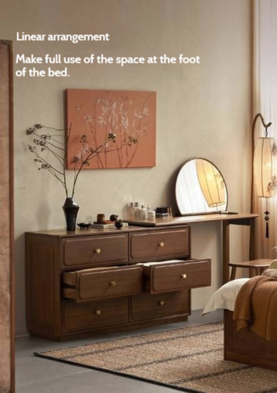 Modern Walnut Vanity Desk with 6 Drawer Storage