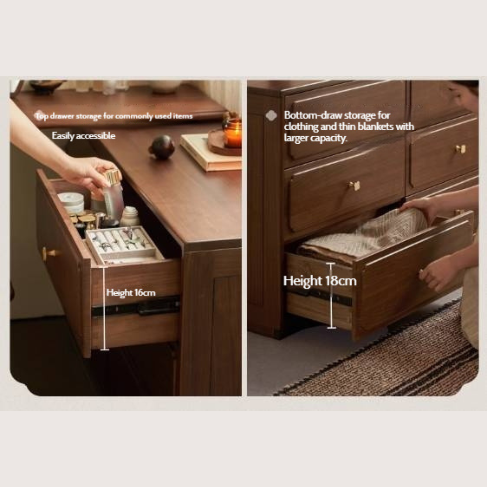 Modern Walnut Vanity Desk with 6 Drawer Storage
