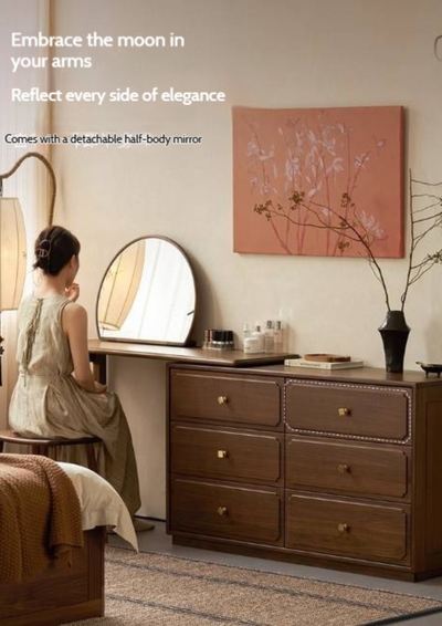 Modern Walnut Vanity Desk with 6 Drawer Storage