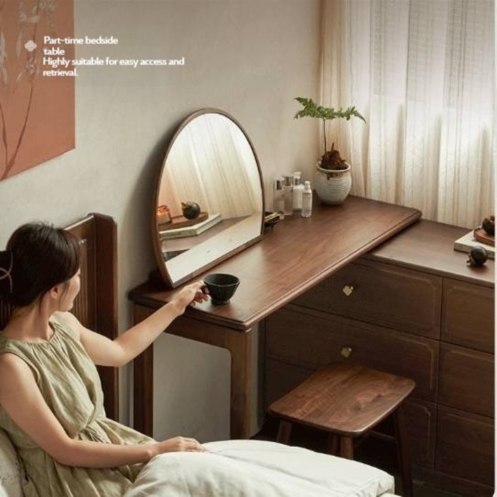 Modern Walnut Vanity Desk with 6 Drawer Storage