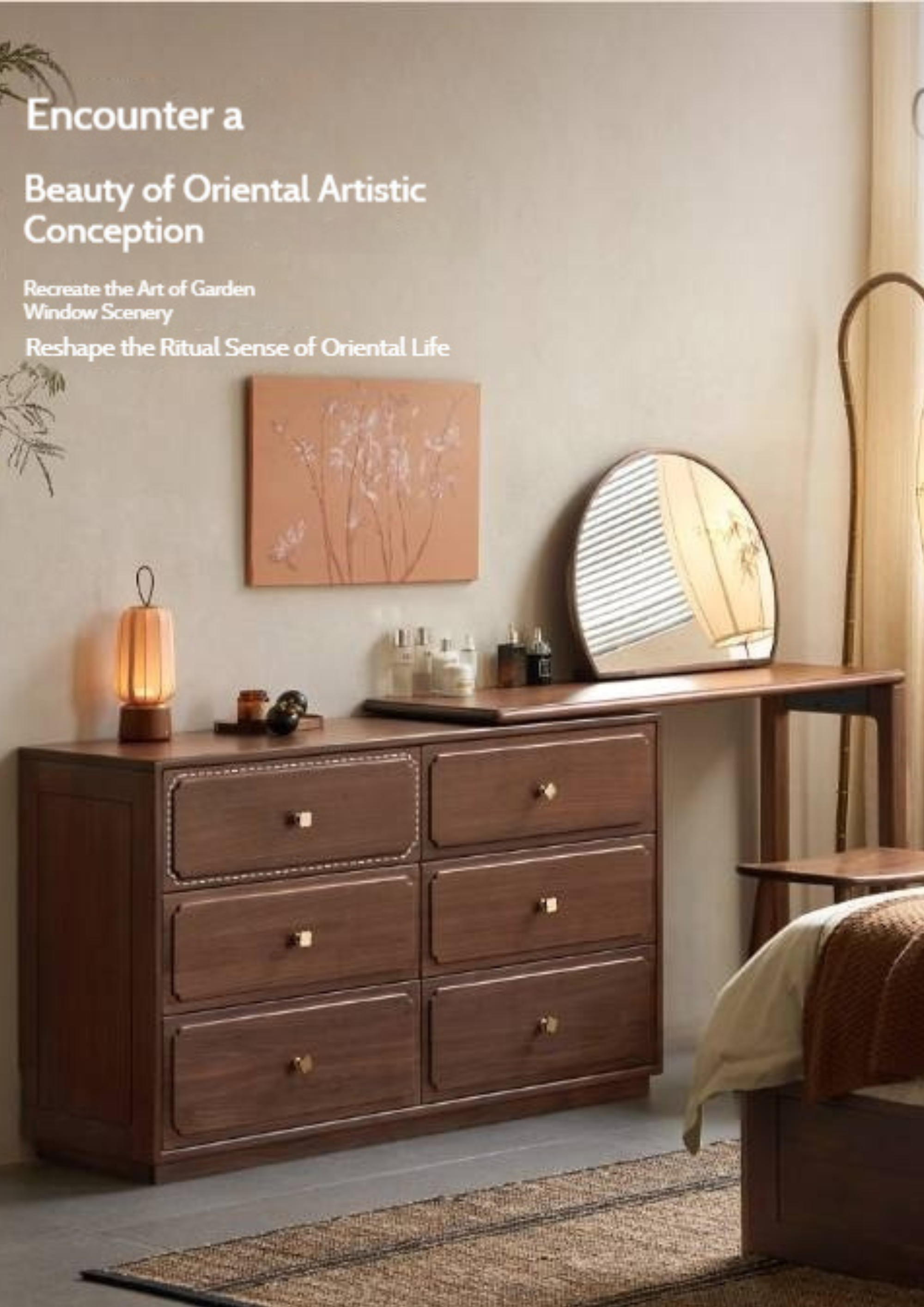 Modern Walnut Vanity Desk with 6 Drawer Storage