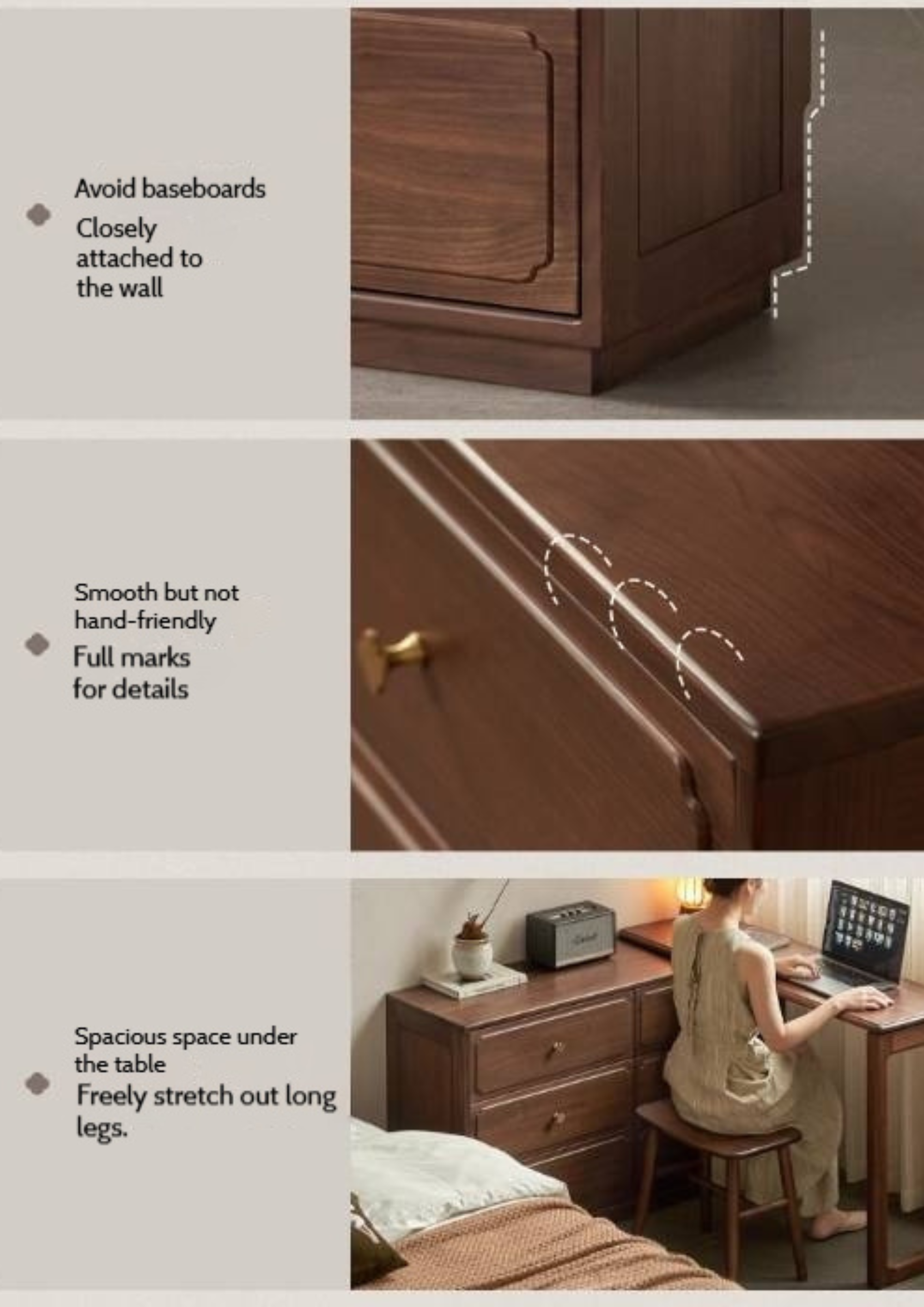 Modern Walnut Vanity Desk with 6 Drawer Storage