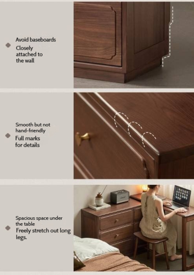 Modern Walnut Vanity Desk with 6 Drawer Storage