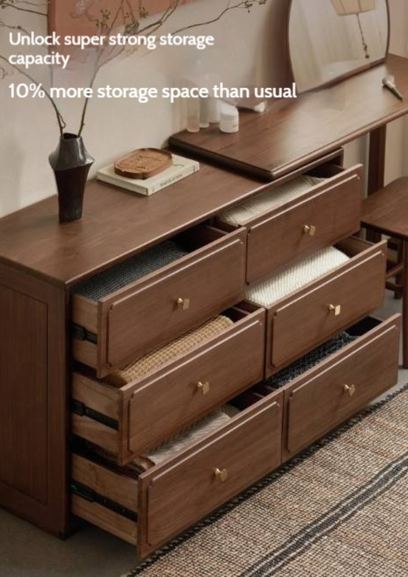 Modern Walnut Vanity Desk with 6 Drawer Storage