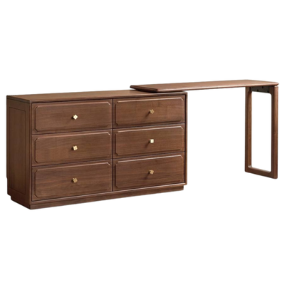 Modern Walnut Vanity Desk with 6 Drawer Storage