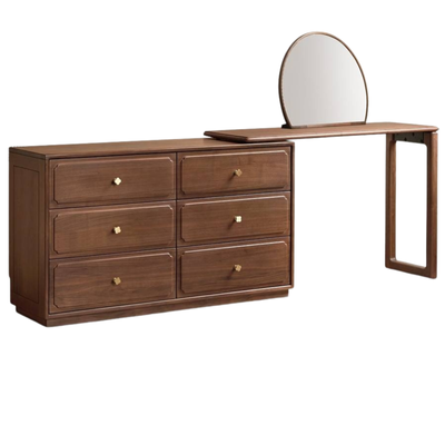 Modern Walnut Vanity Desk with 6 Drawer Storage