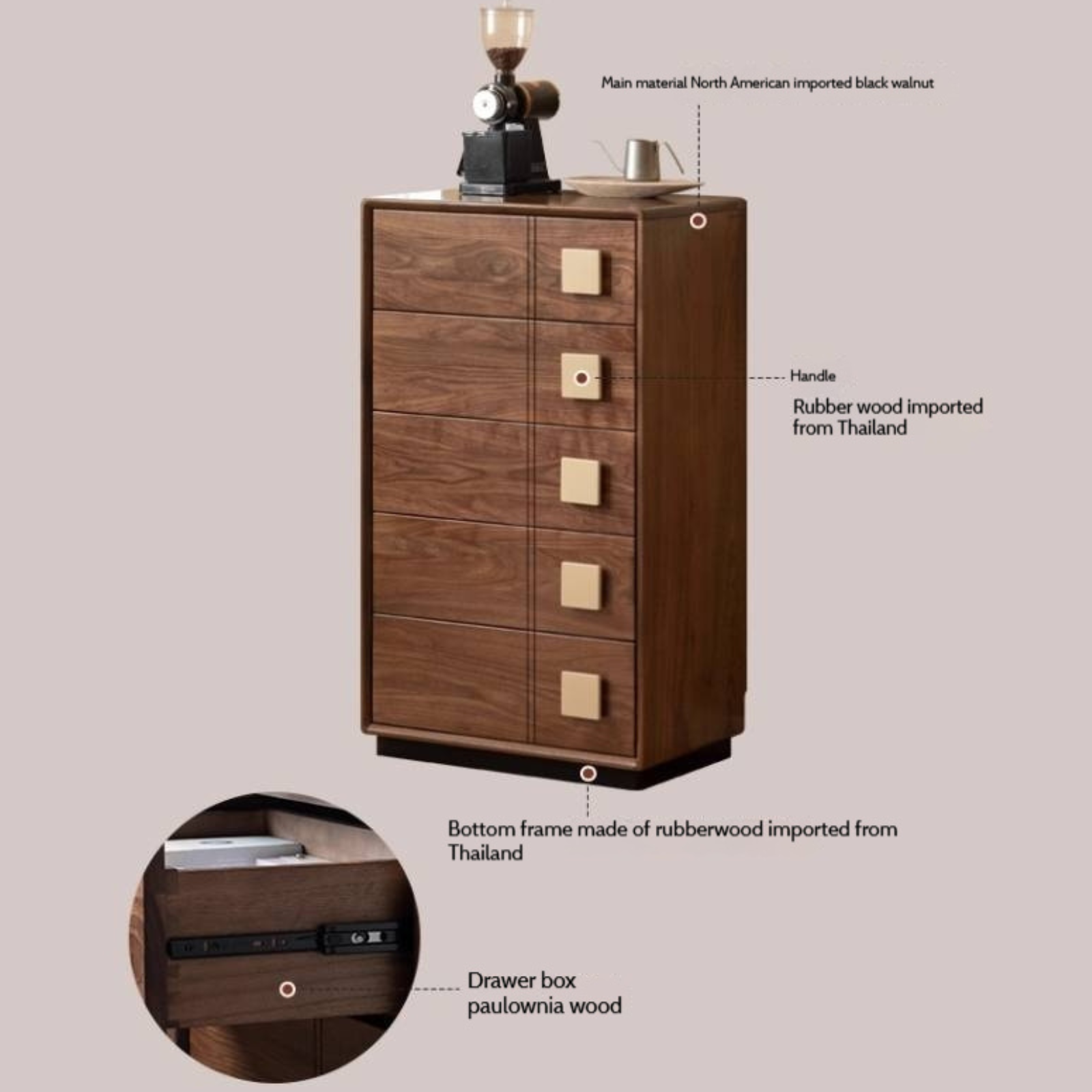 Solid Wood 5-Drawer Chest of Drawers