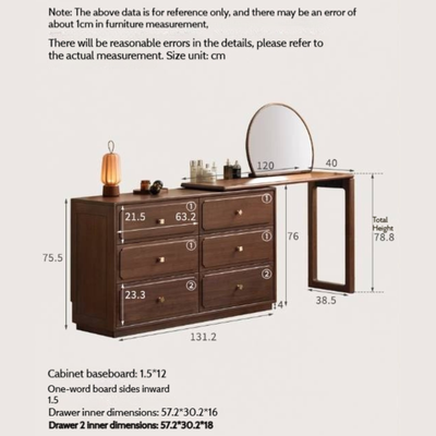 Modern Walnut Vanity Desk with 6 Drawer Storage
