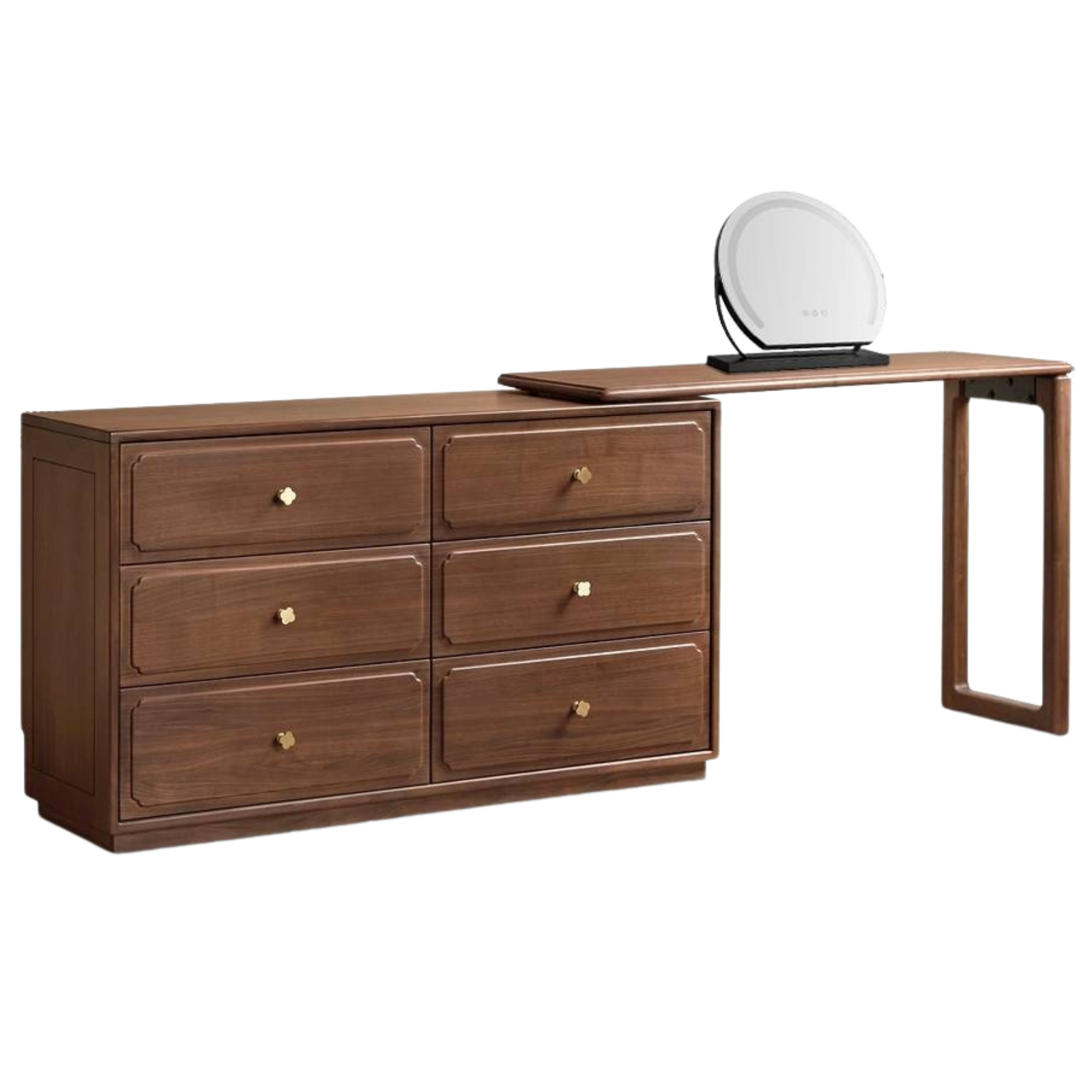 Modern Walnut Vanity Desk with 6 Drawer Storage