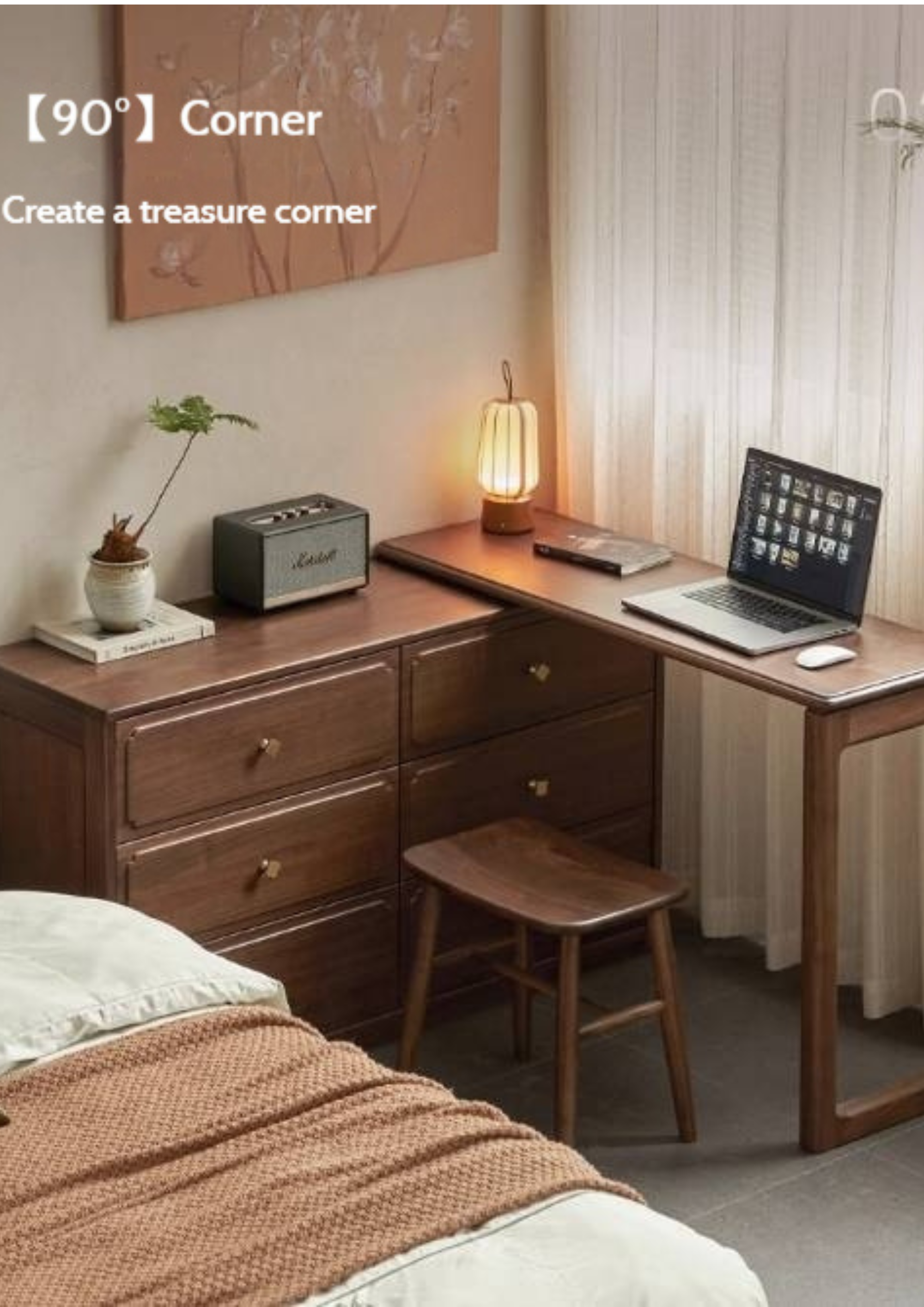 Modern Walnut Vanity Desk with 6 Drawer Storage
