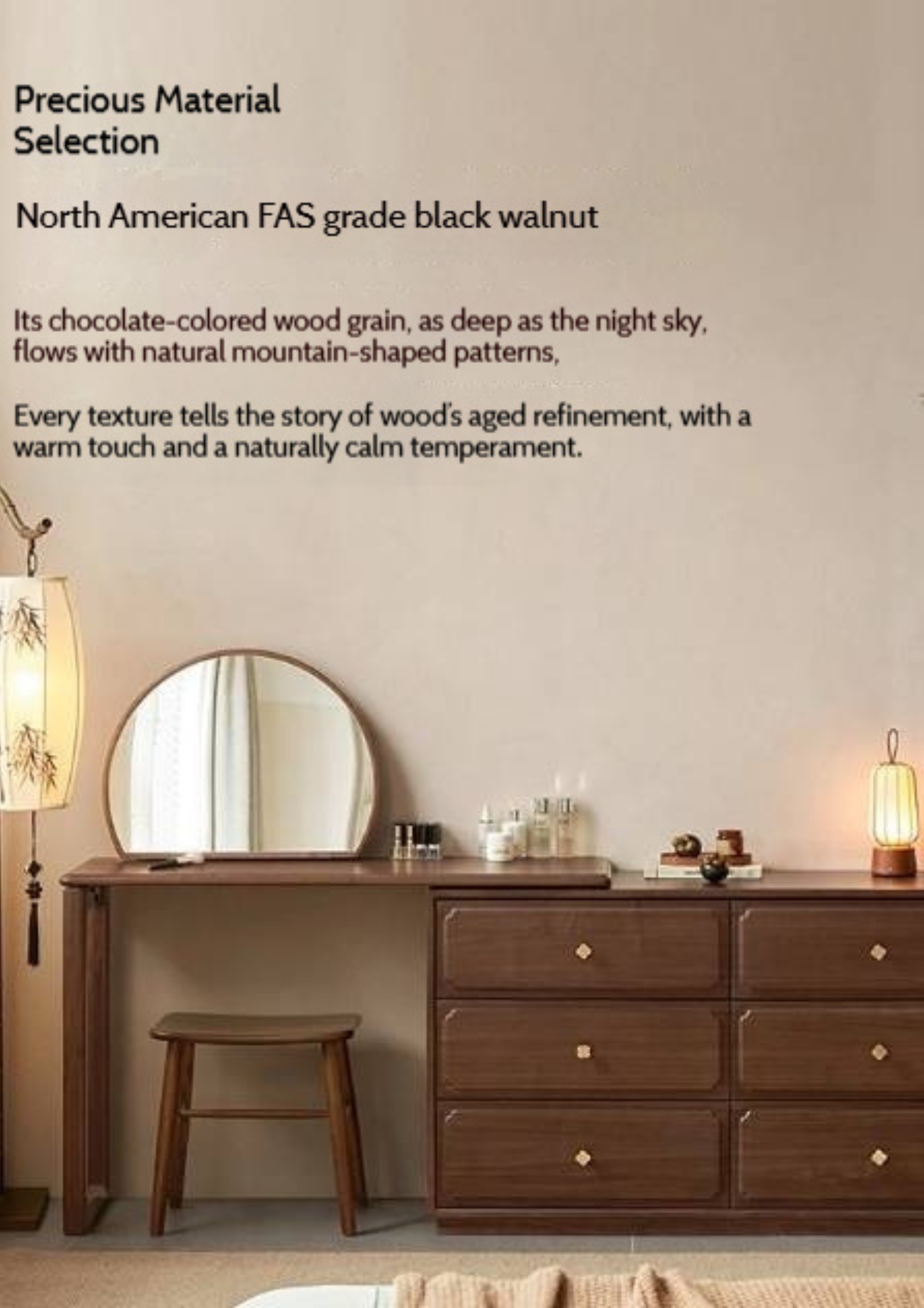 Modern Walnut Vanity Desk with 6 Drawer Storage