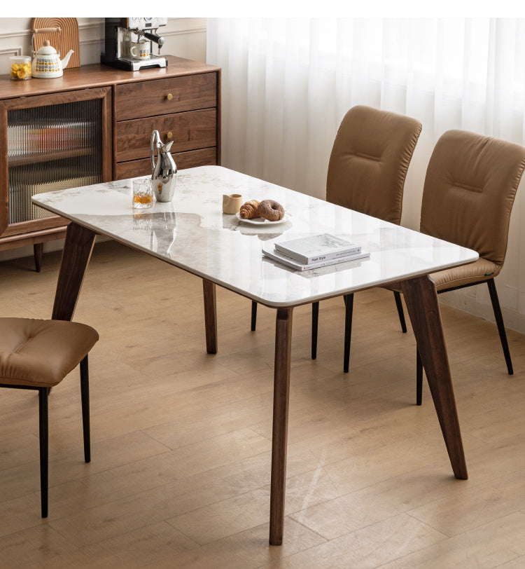Modern Walnut Dining Table with Sintered Stone Top