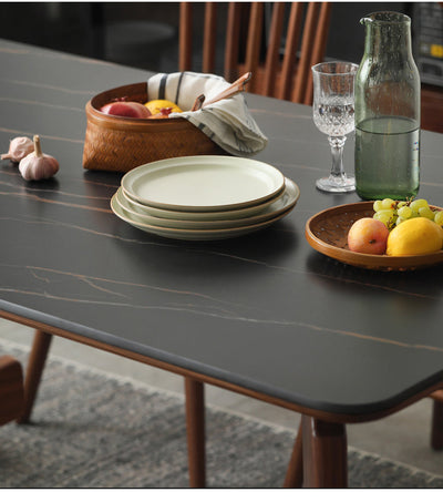 Modern Walnut Dining Table with Sintered Stone Top