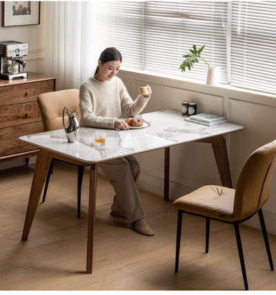 Modern Walnut Dining Table with Sintered Stone Top