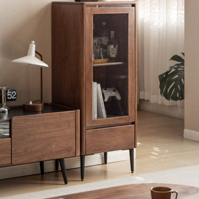Modern Walnut Glass Display Storage Cabinet