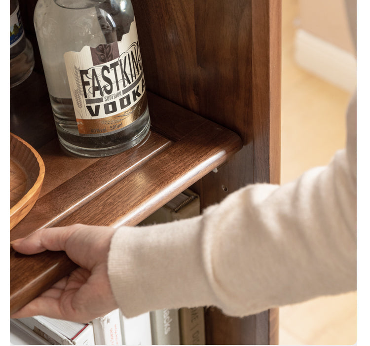 Modern Walnut Glass Display Storage Cabinet