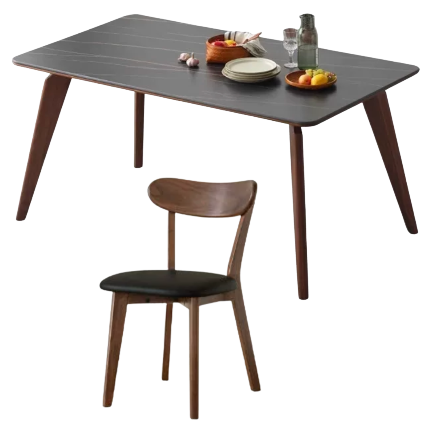 Modern Walnut Dining Table with Sintered Stone Top