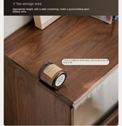 Modern Walnut Glass Display Cabinet with Double Drawer Storage