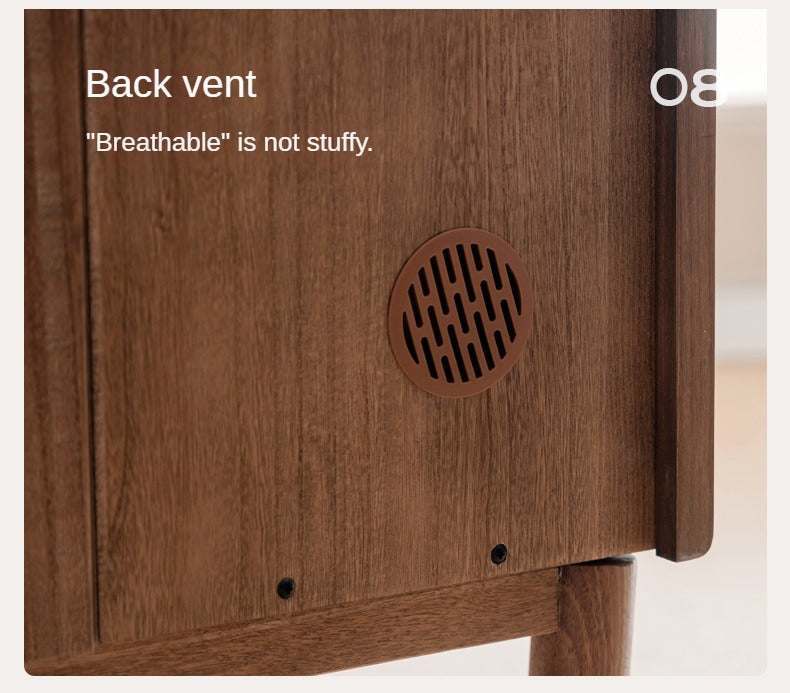 Modern Walnut Glass Display Cabinet with Double Drawer Storage