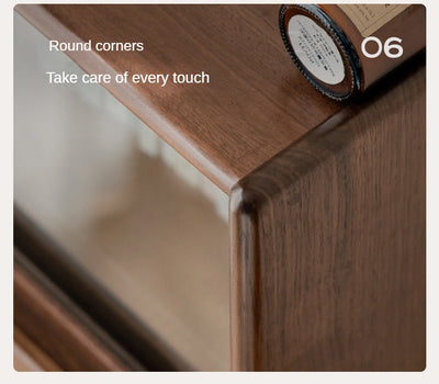 Modern Walnut Glass Display Cabinet with Double Drawer Storage