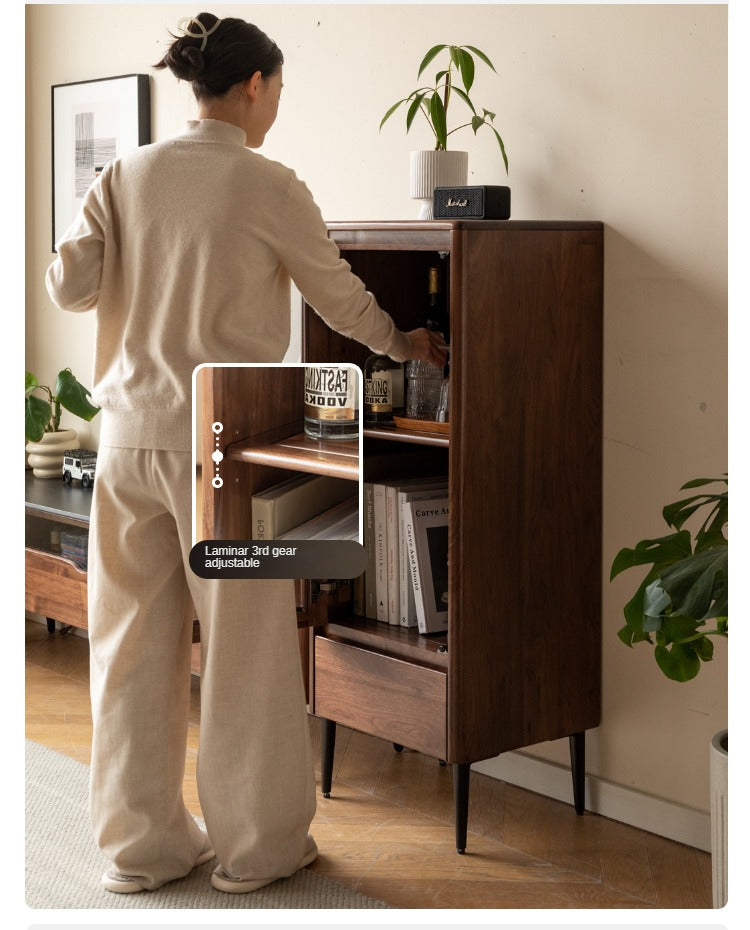 Modern Walnut Glass Display Storage Cabinet