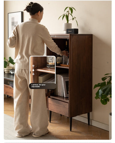 Modern Walnut Glass Display Storage Cabinet