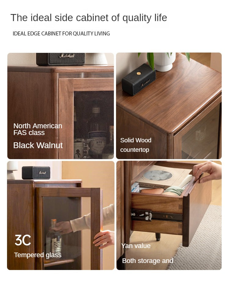 Modern Walnut Glass Display Storage Cabinet