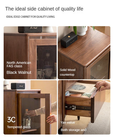 Modern Walnut Glass Display Storage Cabinet