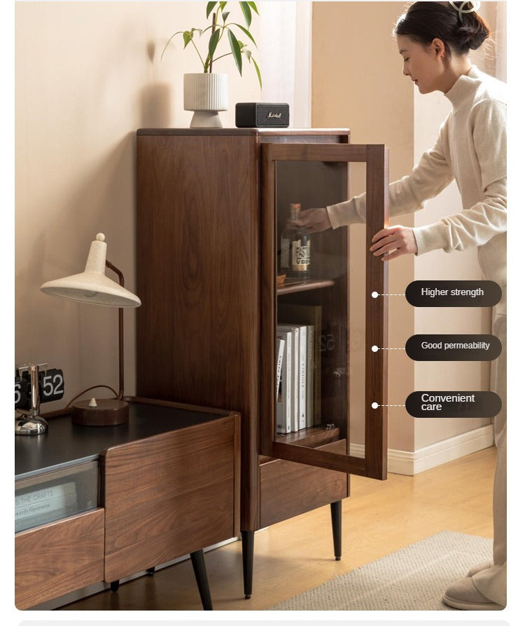Modern Walnut Glass Display Storage Cabinet