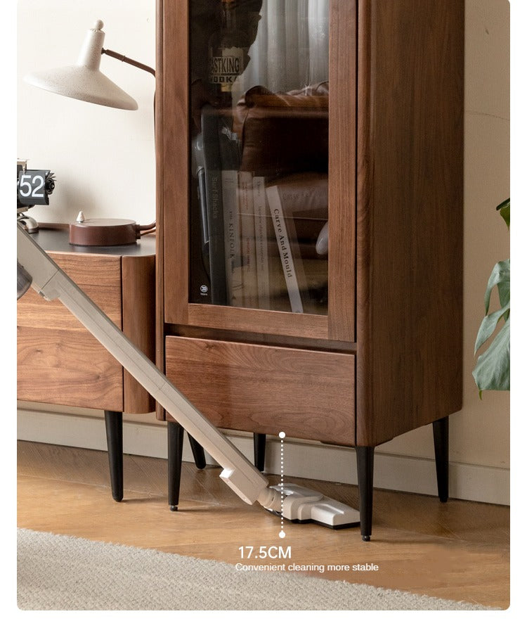 Modern Walnut Glass Display Storage Cabinet