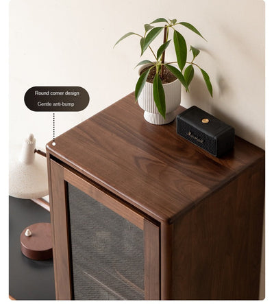 Modern Walnut Glass Display Storage Cabinet