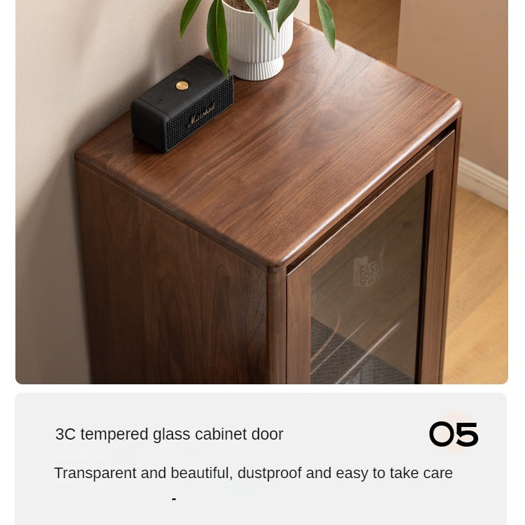 Modern Walnut Glass Display Storage Cabinet