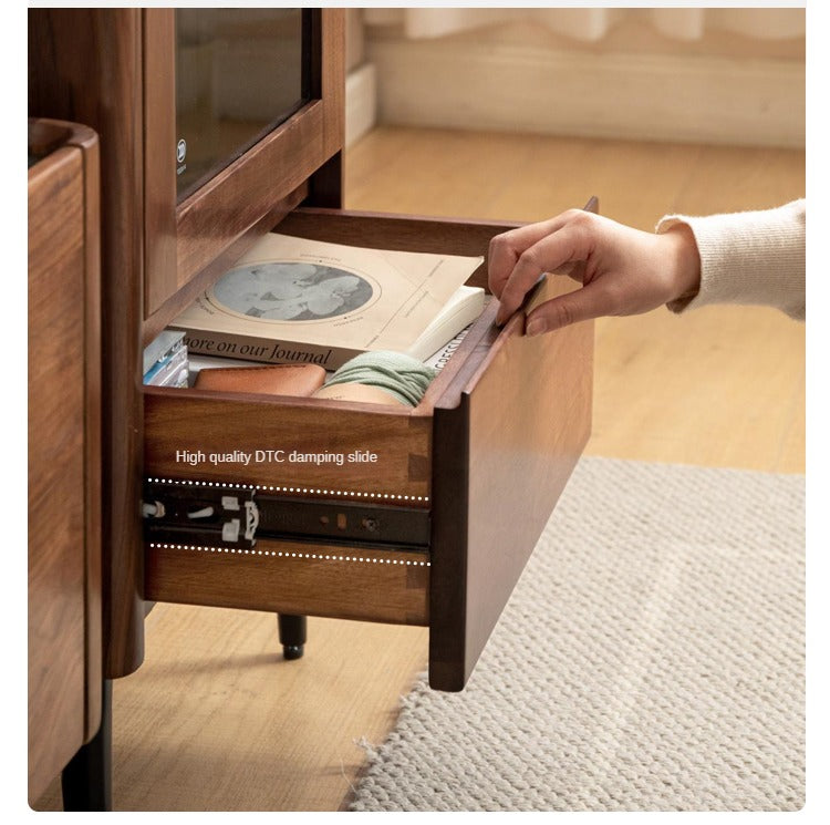 Modern Walnut Glass Display Storage Cabinet