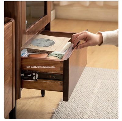 Modern Walnut Glass Display Storage Cabinet