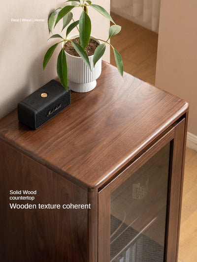 Modern Walnut Glass Display Storage Cabinet