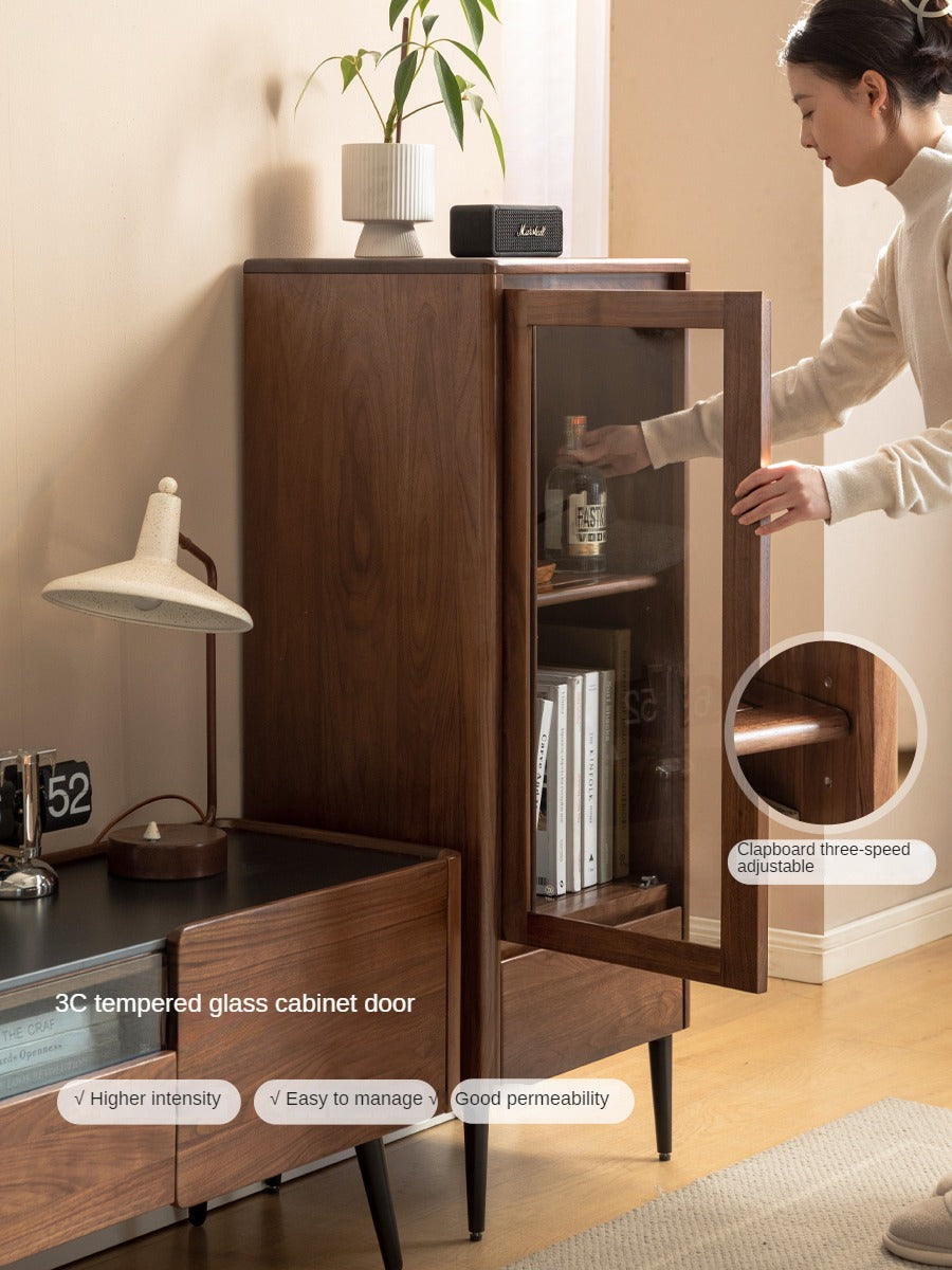 Modern Walnut Glass Display Storage Cabinet