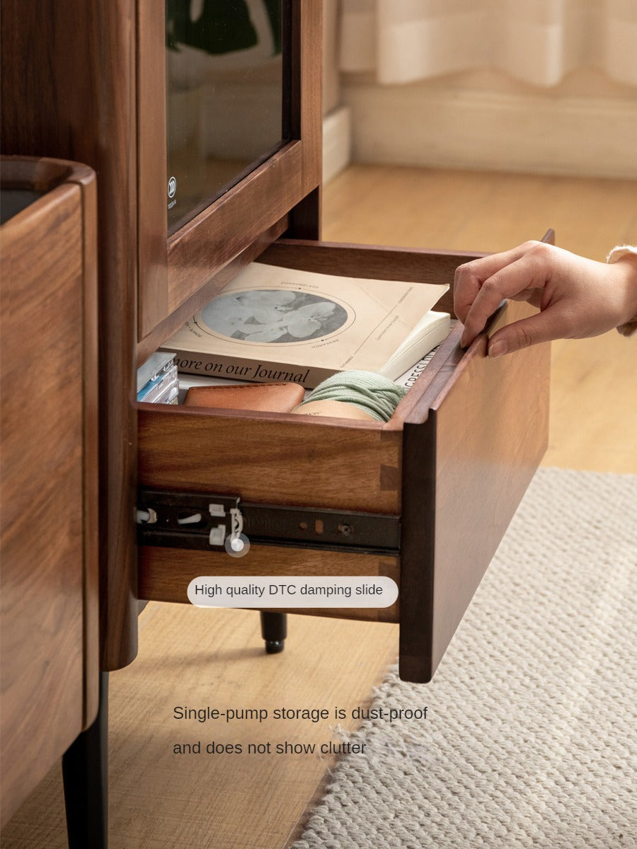 Modern Walnut Glass Display Storage Cabinet