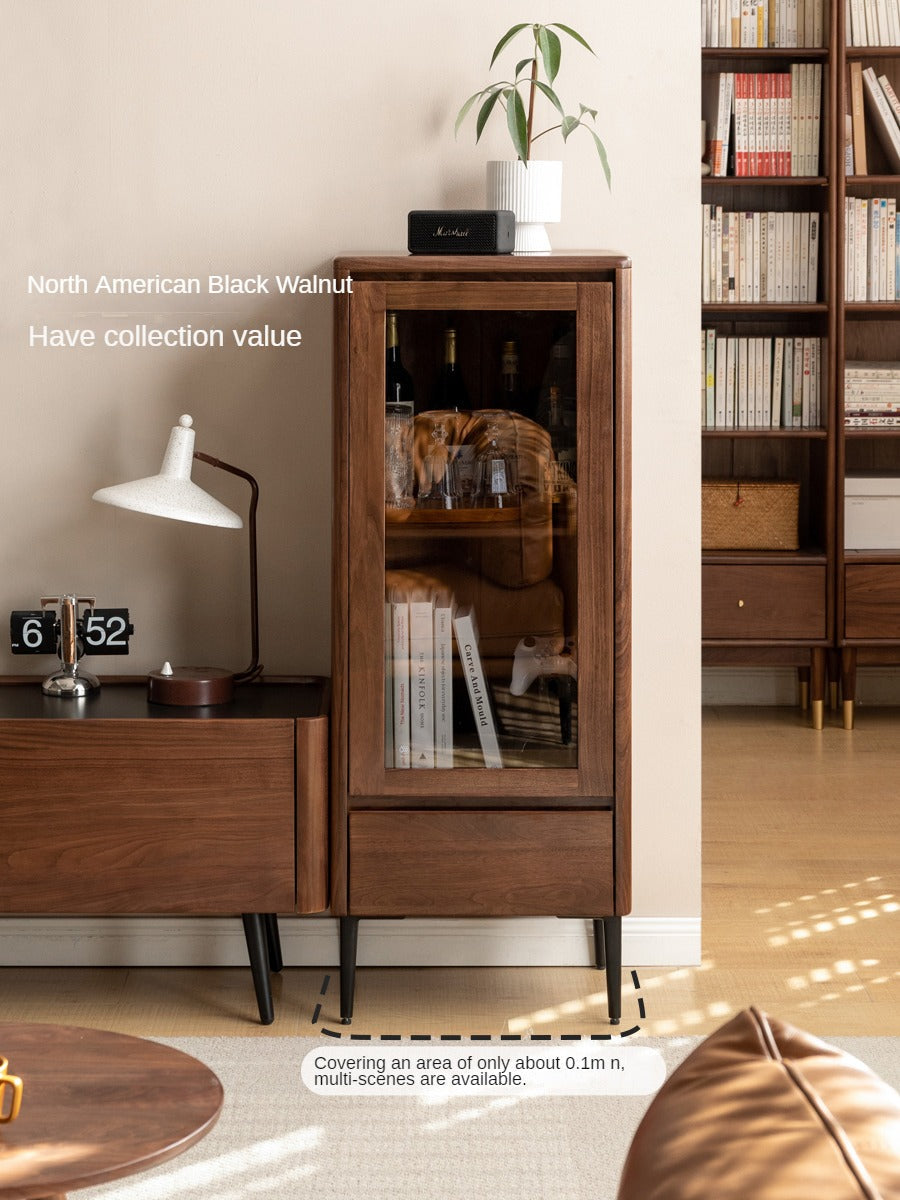 Modern Walnut Glass Display Storage Cabinet
